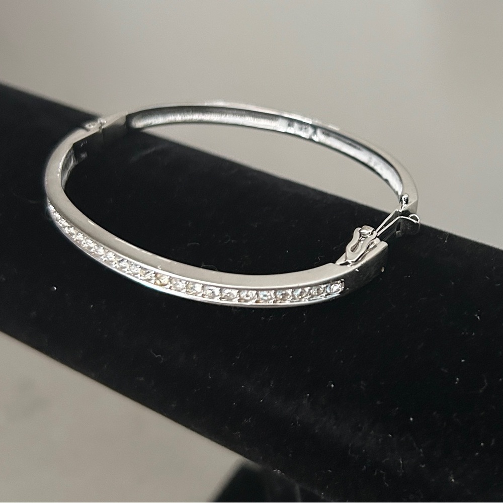 Elegant Swarovski Silver Bangle Bracelet with Crystal Accents- Gently Used